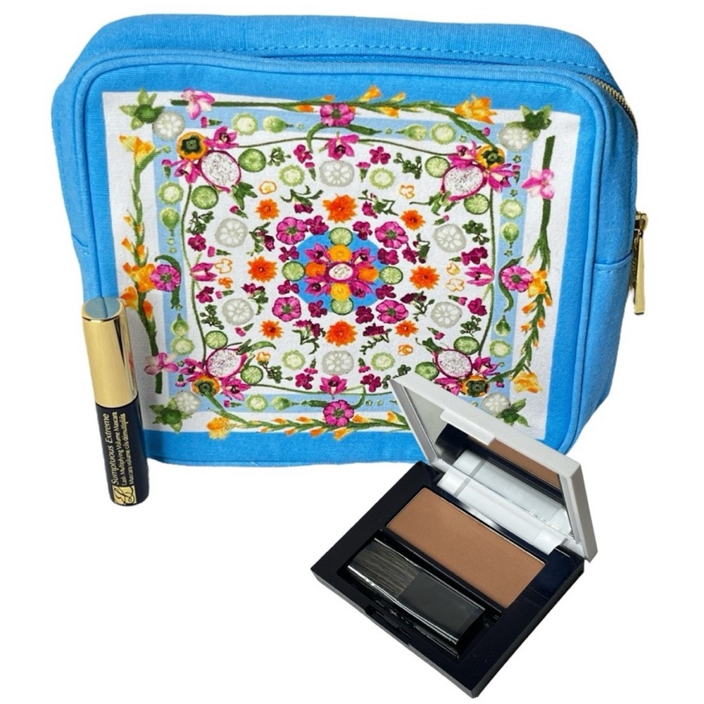 Estee Lauder Bronze Goddess Powder Bronzer 02 Medium & Mascara Floral Bag Bundle